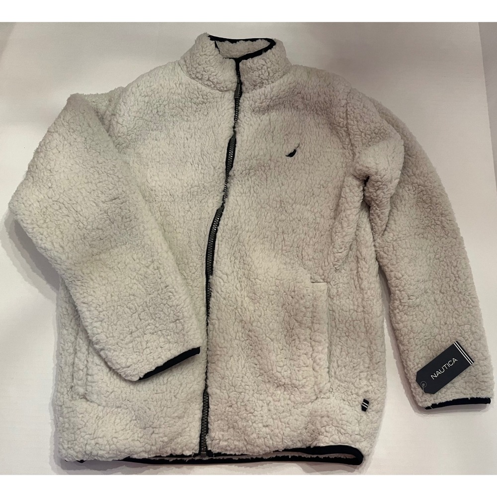 Nautica Kids Sherpa Fleece Full Zip Jacket Light Grey Size Large 14/16